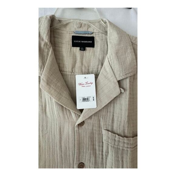 Lucky Brand Men’s Crinkle Cotton Gauze Shirt NWT Size L Beige Camp Button Up0 - Picture 2 of 15
